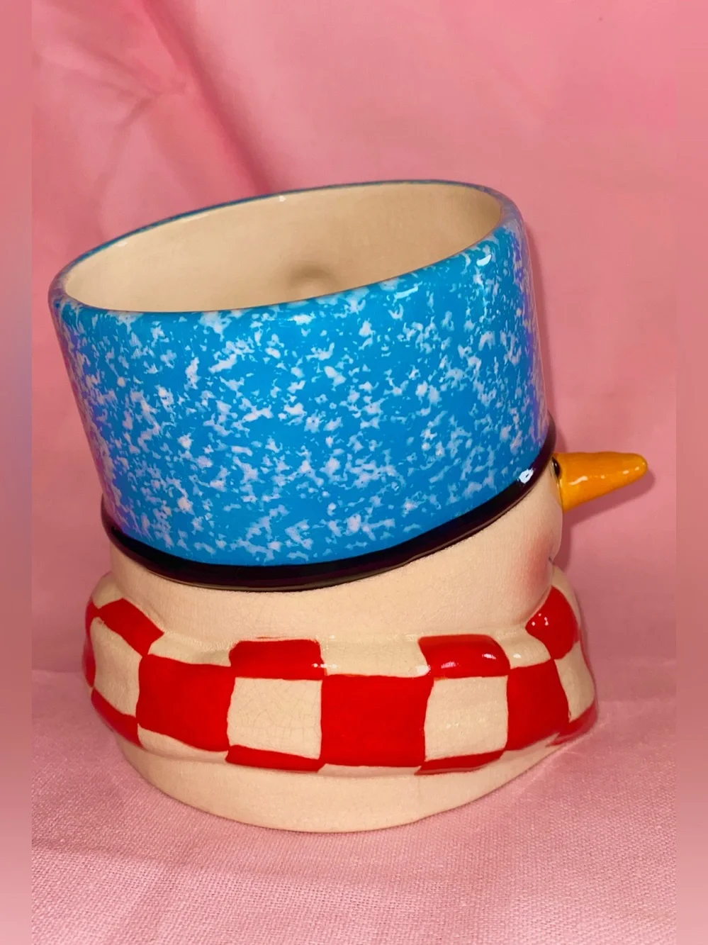 Mitford Hallmark & Jan Karon Snowman Mug Checkerboard Red Blue Hat Christmas Cup